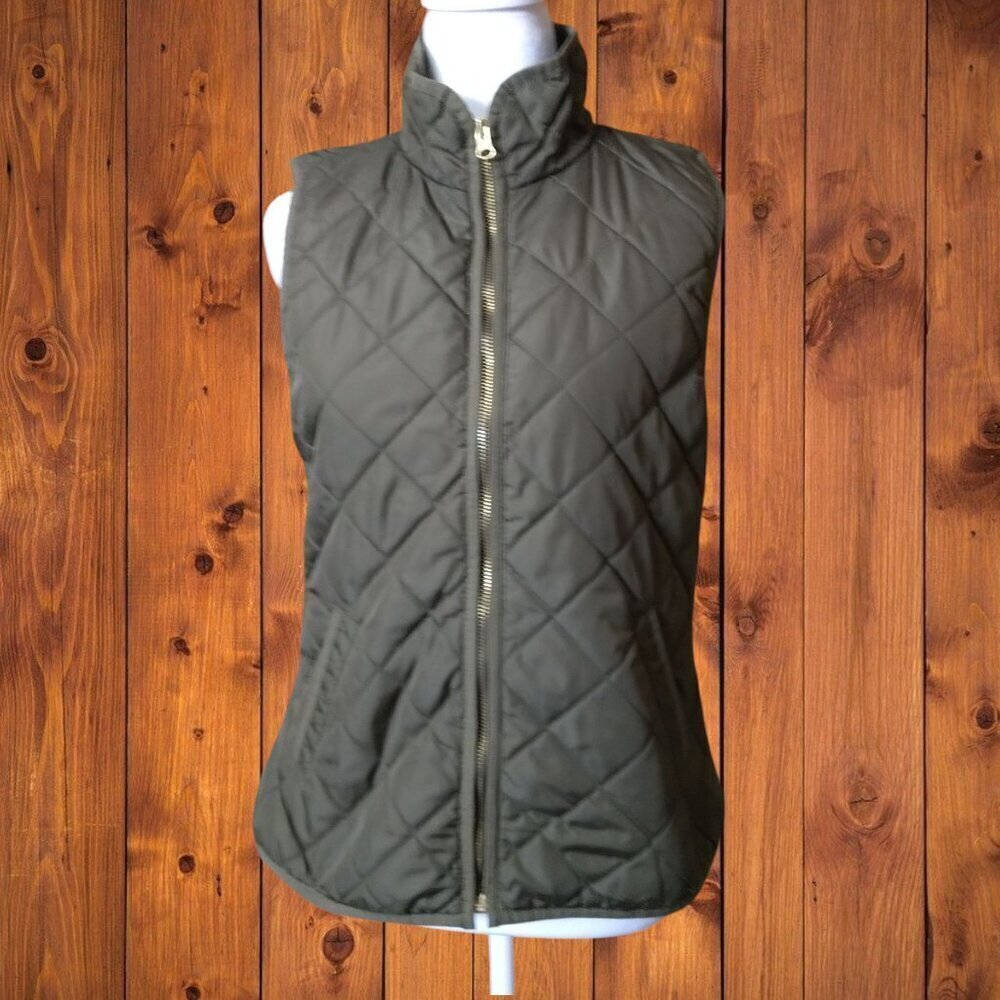 Old Navy Size Small Olive Green Zip Front Quilted Sleeveless Lightweight Vest